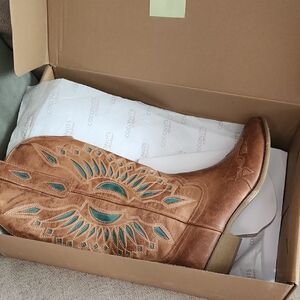 Free People  And Coconuts Brown and Teal Western Boots